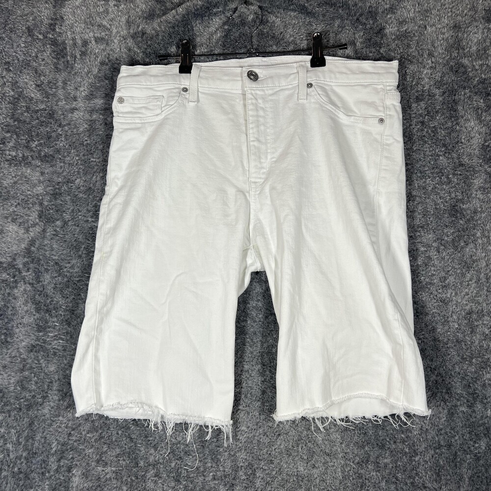 Hudson Shorts Womens 33 White Amelia Cut Off Knee Denim Stretch Frayed Hem